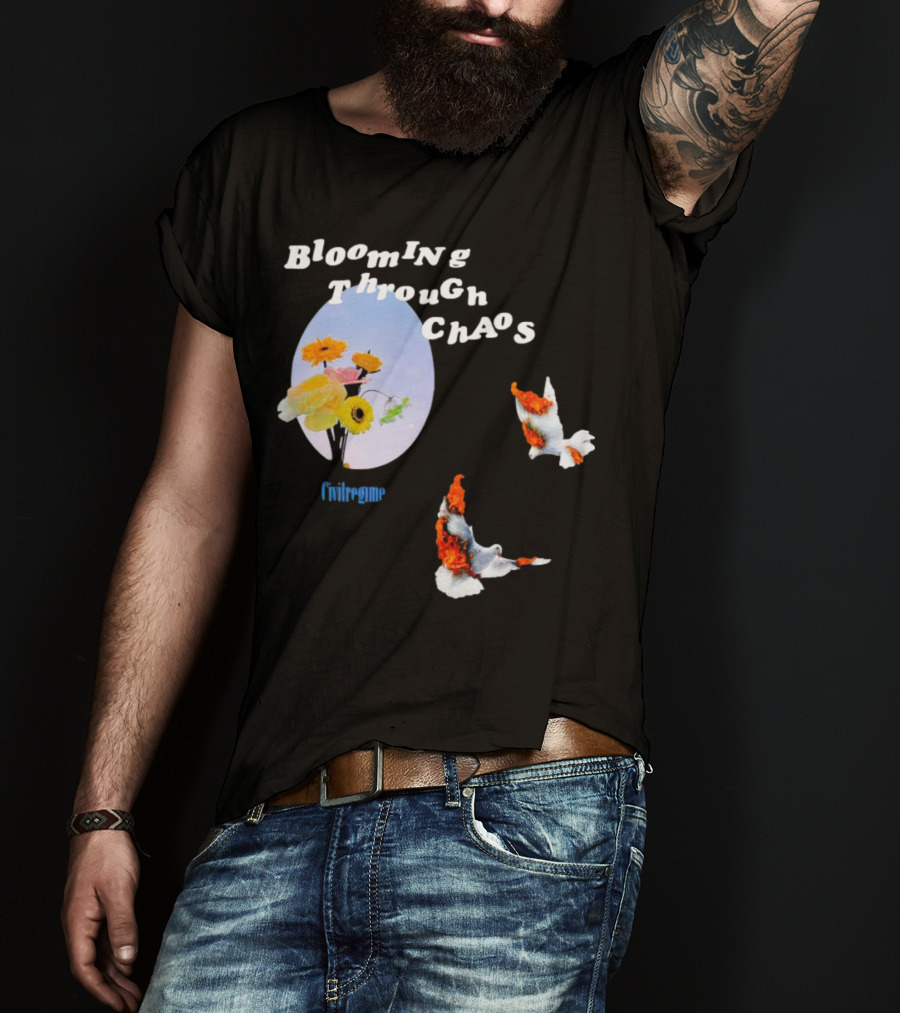 Blooming Through Chaos Civilregime Floral And Bird Motif T-Shirt