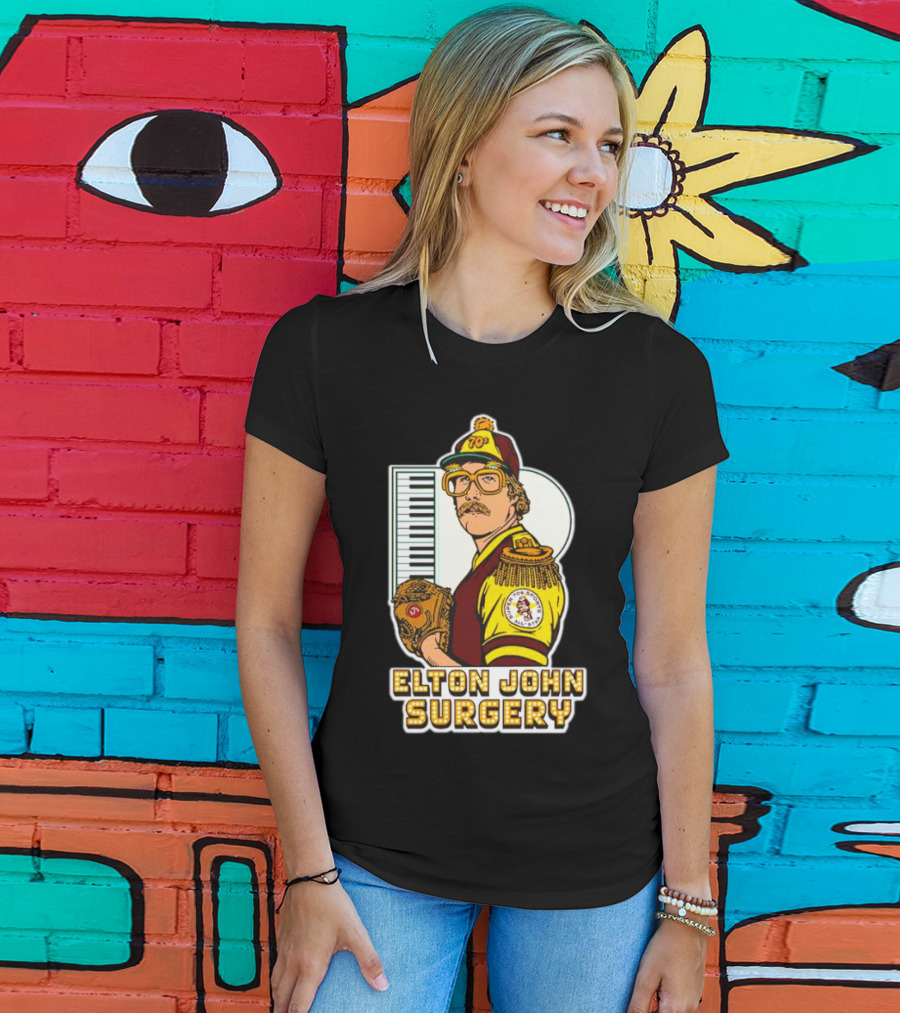 Elton John Surgery Baseball Player Keyboard 70s Patch T-Shirt