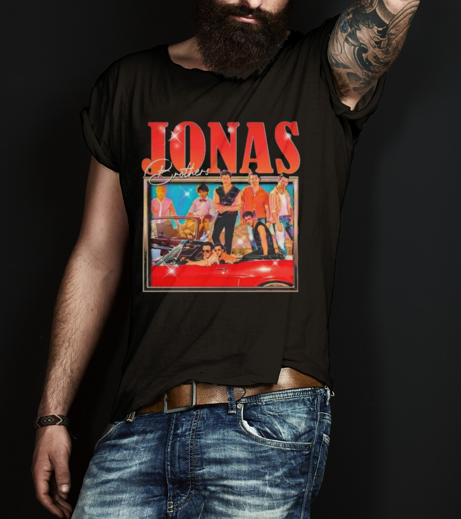 Jonas Brothers Band Retro Group Photo With Red Convertible T-Shirt