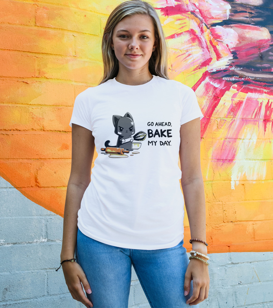 Go Ahead Bake My Day Cat Rolling Pin Whisk Baking T-Shirt