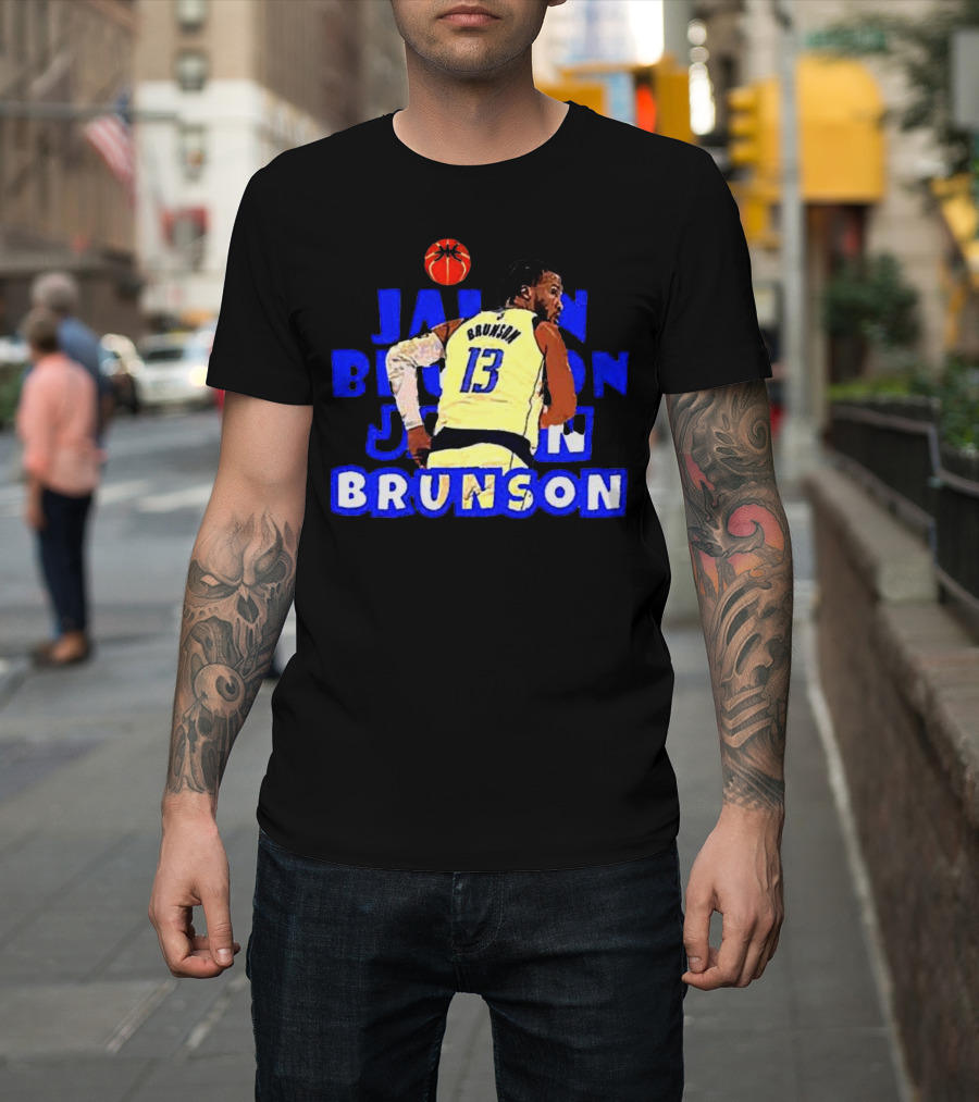 Jalen Brunson Basketball Highlight in Blue and White Jersey 13 T-Shirt