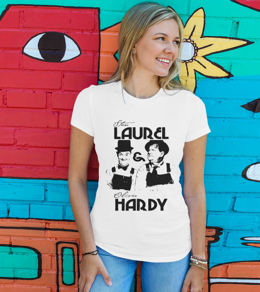 Stan Laurel And Oliver Hardy Black And White Classic Comedy Duo T-Shirt