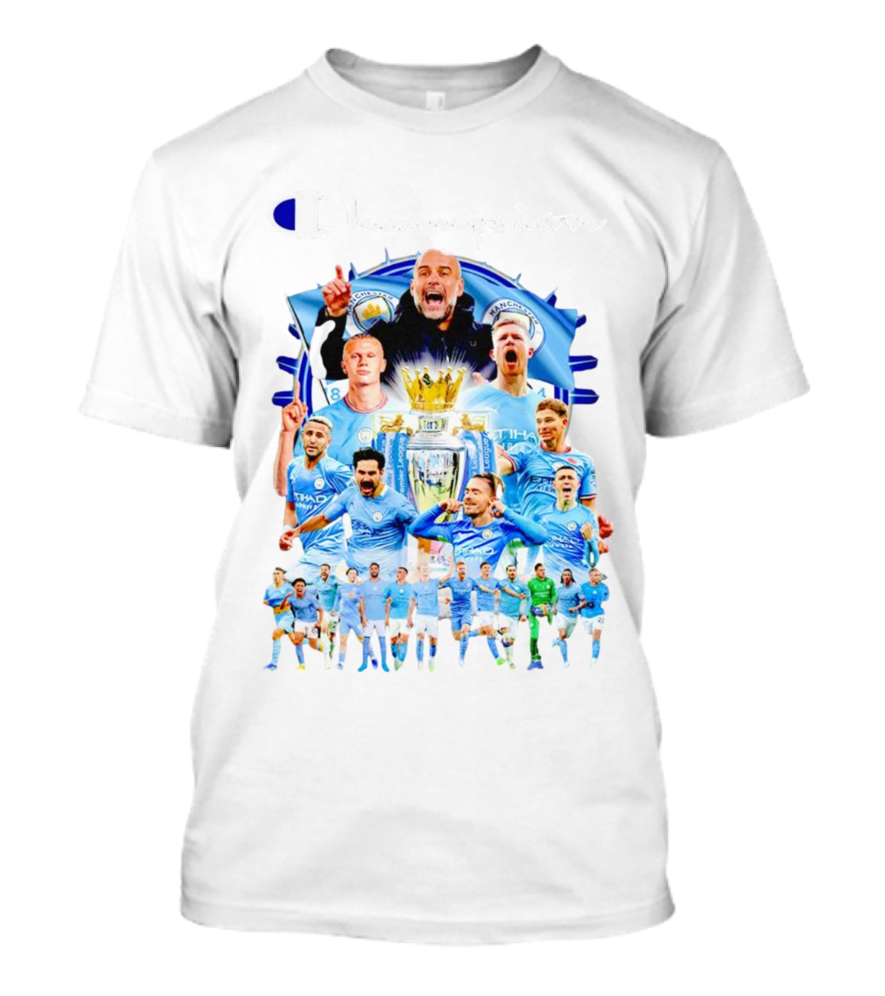 Manchester City Champion Team Celebration With Trophy And Players T-Shirt