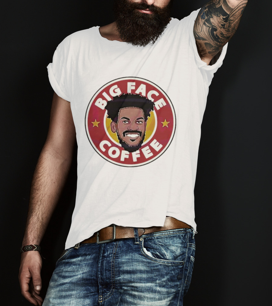 Big Face Coffee Jimmy Butler Circle Red Background Two Stars T-Shirt