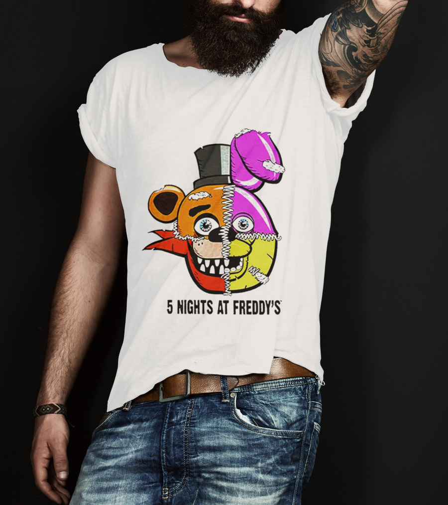 Five Nights At Freddy's Colorful Split Face Patchwork Freddy And Bonnie T-Shirt