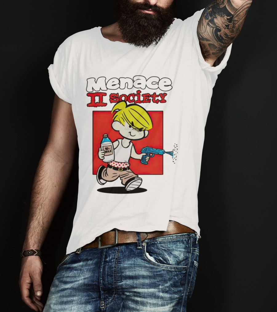 Menace II Society Cartoon Character With Squirt Gun And Milk T-Shirt