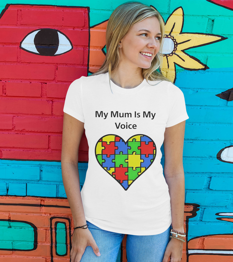 My Mum Is My Voice Heart Puzzle Pieces T-Shirt