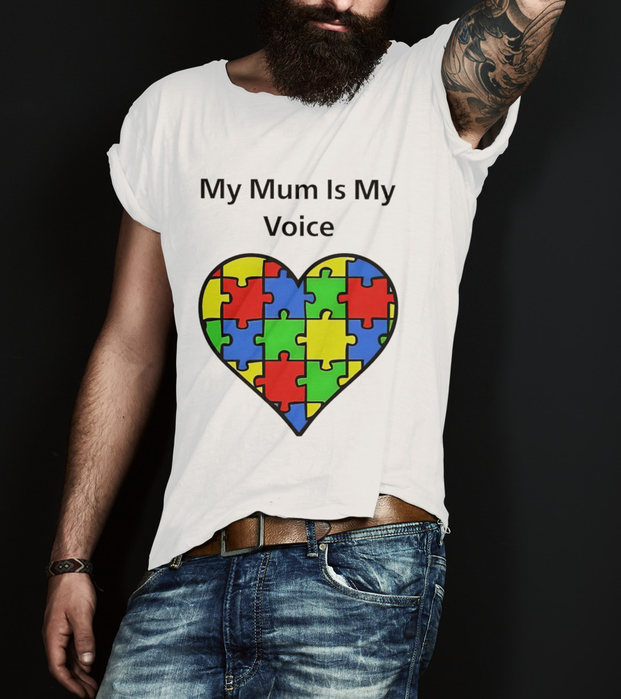 My Mum Is My Voice Heart Puzzle Pieces T-Shirt