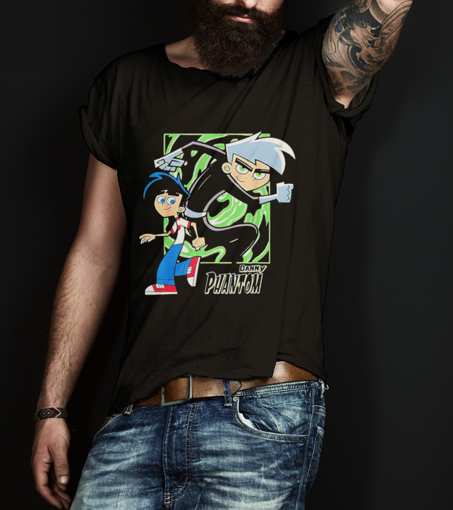 Danny Phantom Cartoon Artwork With Ghostly Green Swirl T-Shirt