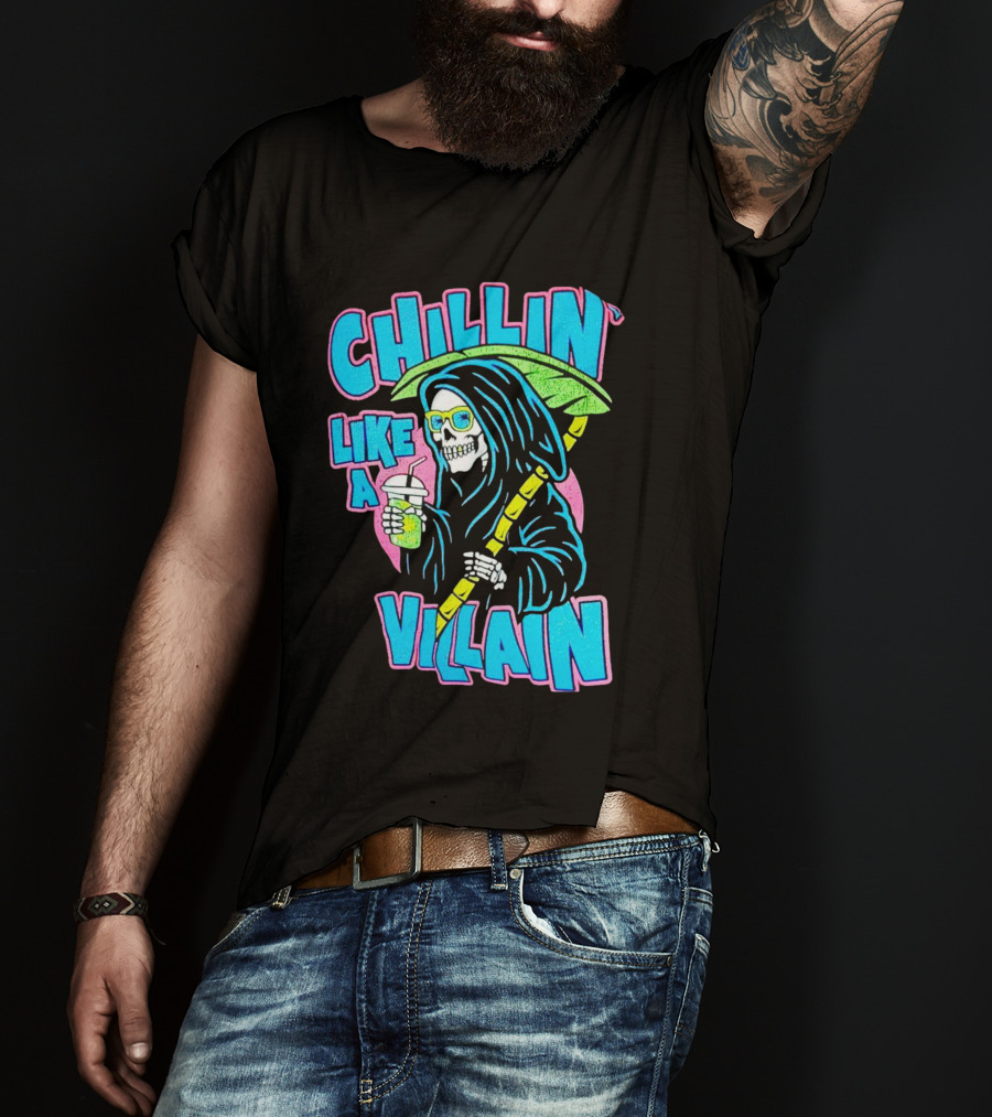 Chillin' Like A Villain Skeleton With Umbrella And Drink T-Shirt