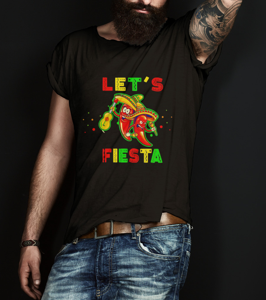 LET’S FIESTA Sombrero Guitar Chilis Cinco De Mayo T-Shirt