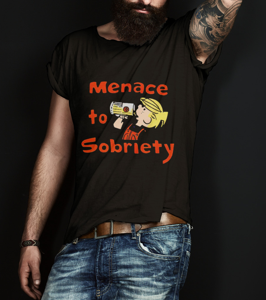 Menace To Sobriety Cartoon Character Drinking Beer T-Shirt