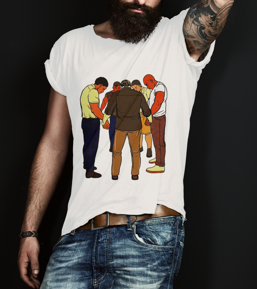 Black Men Praying In Circle Together T-Shirt