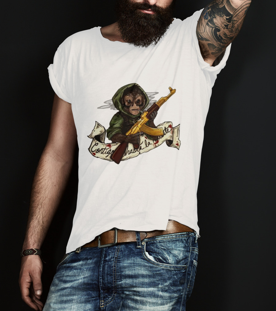 El Changuito Contigo Hasta La Muerte Monkey With AK-47 T-Shirt