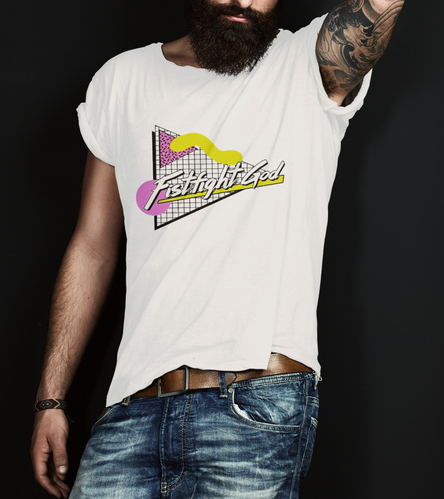 Fistfight God 80s Retro Wave Style Triangles Circles Grid T-Shirt