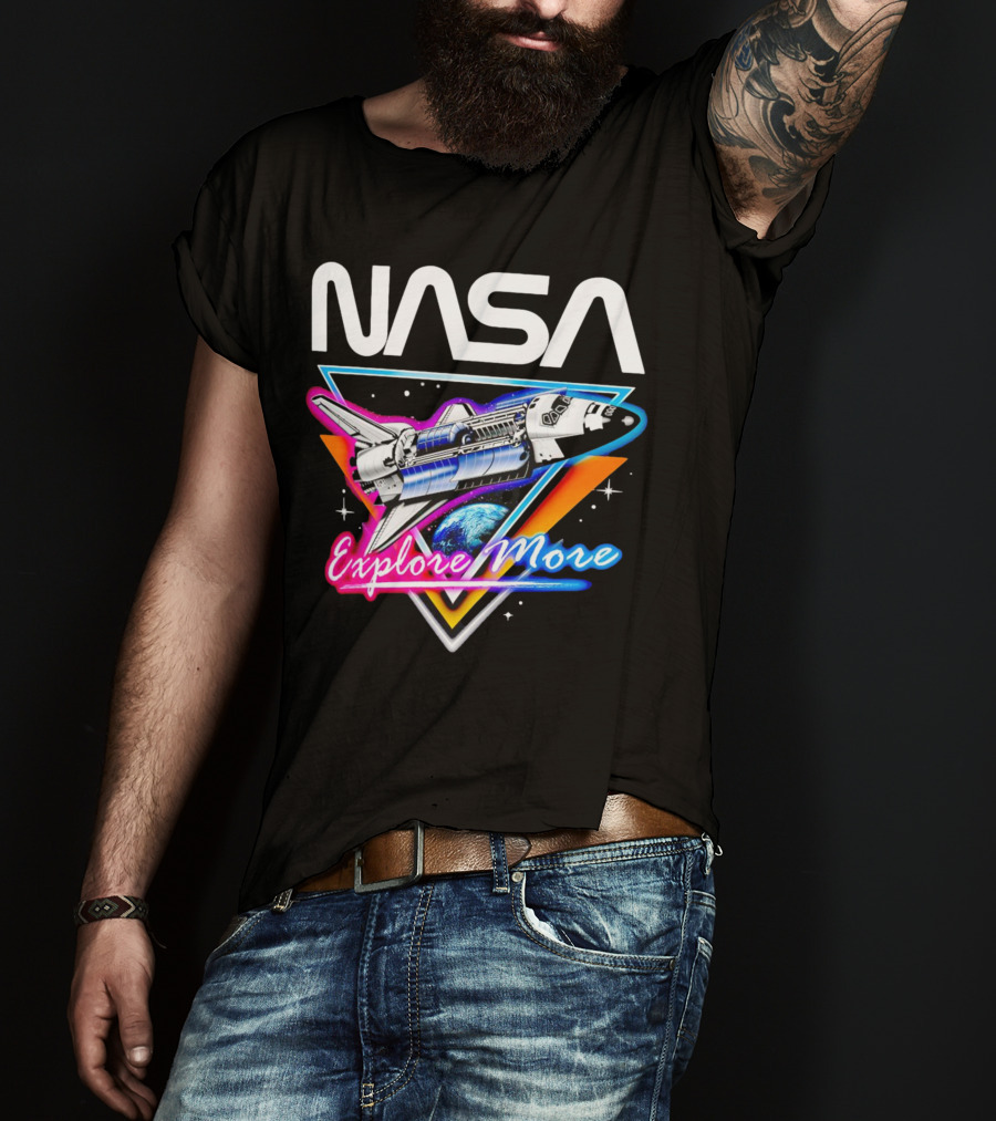 NASA Neon Glow Space Shuttle Explore More T-Shirt