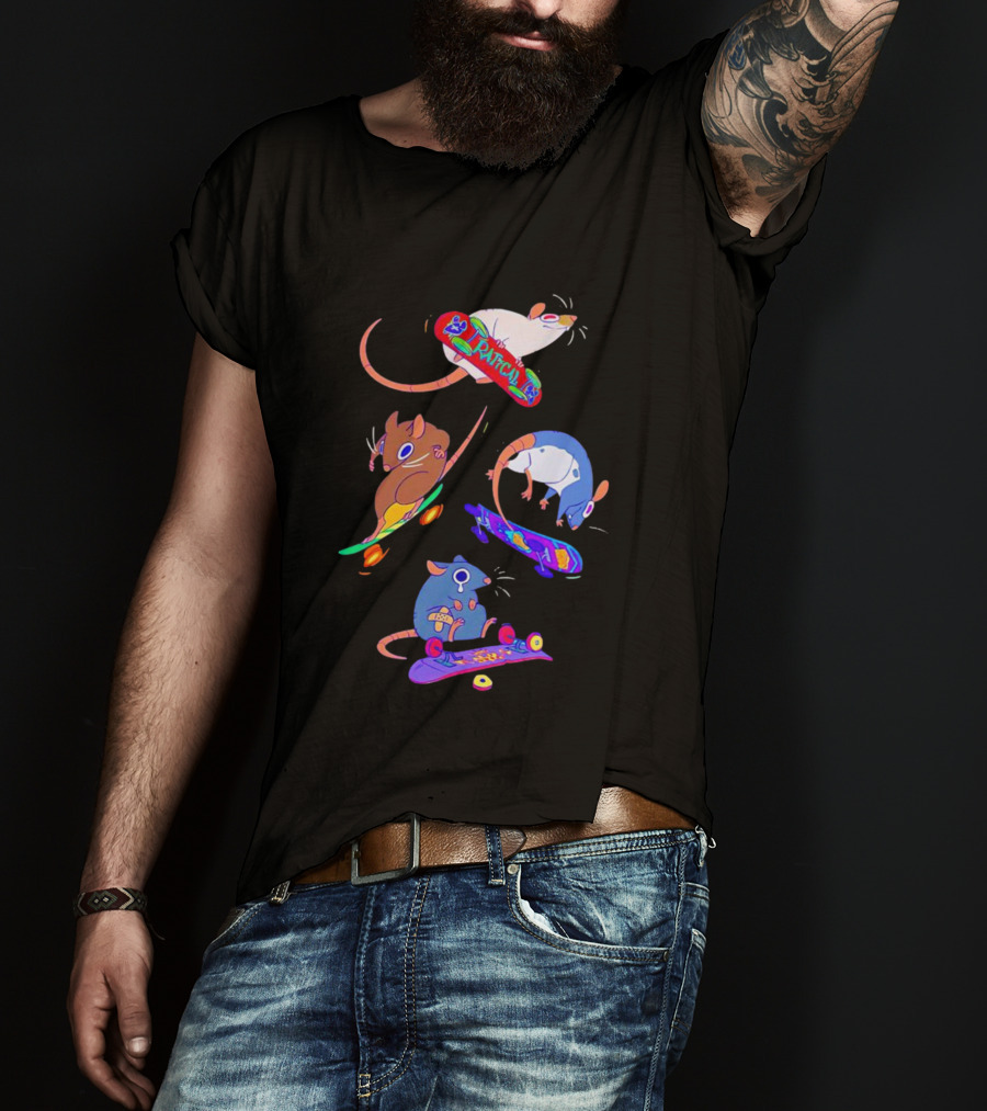 Skateboarding Ratical Rat Colorful Tricks T-Shirt