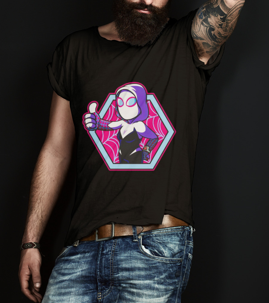 Vault Gwen Thumbs Up Spider-Gwen Hexagon Web Background T-Shirt