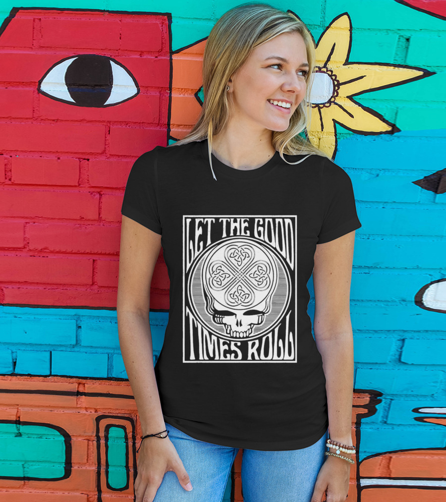 Let The Good Times Roll Skull With Celtic Knot Motif T-Shirt