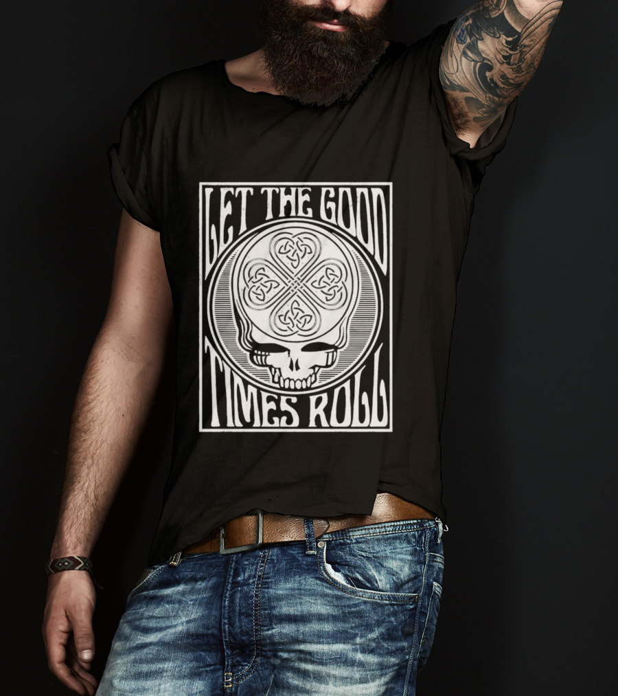 Let The Good Times Roll Skull With Celtic Knot Motif T-Shirt