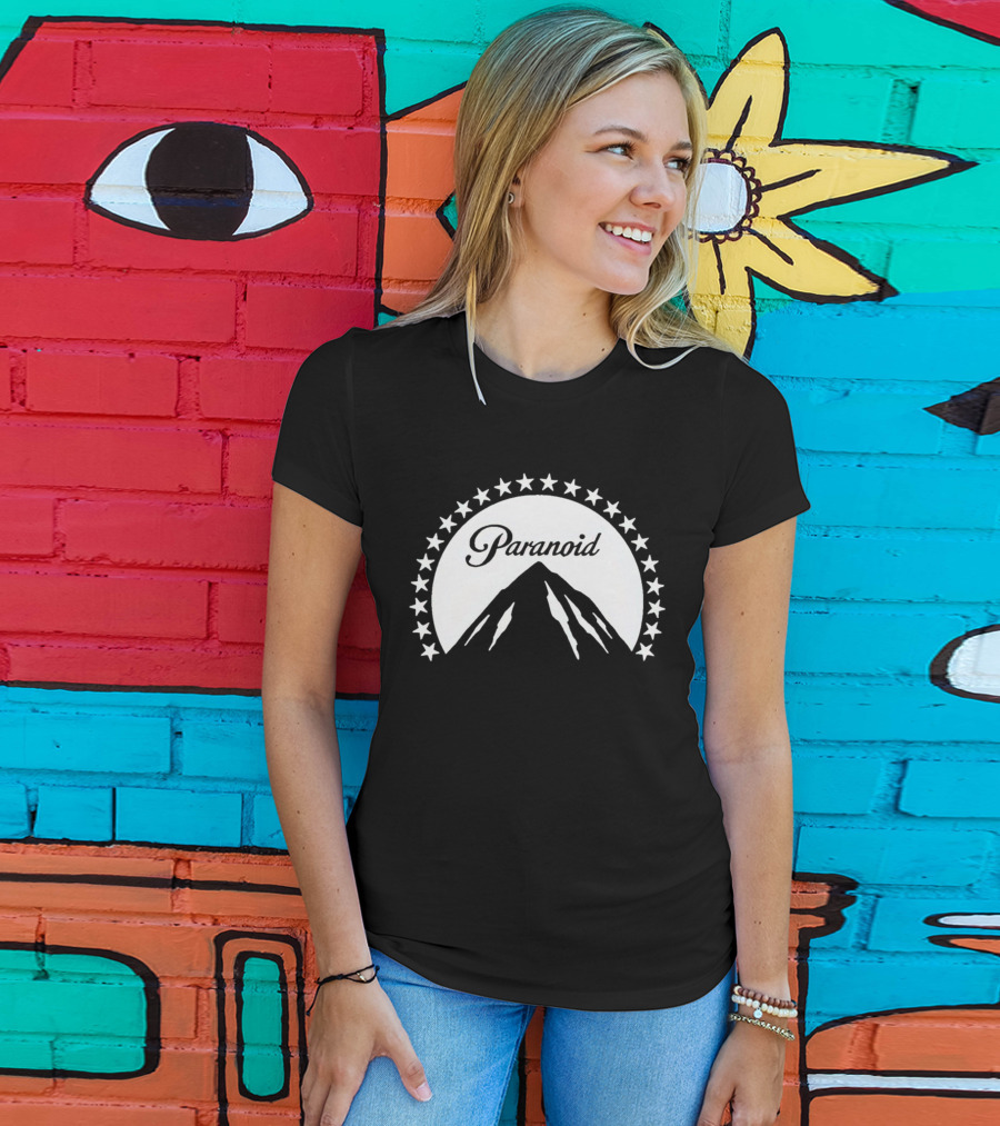 Paramount Paranoid Logo Parody Stars Mountain T-Shirt