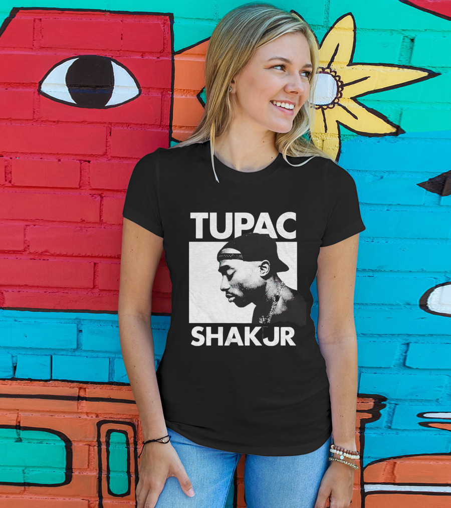 Tupac Shakur Profile Portrait Black T-Shirt