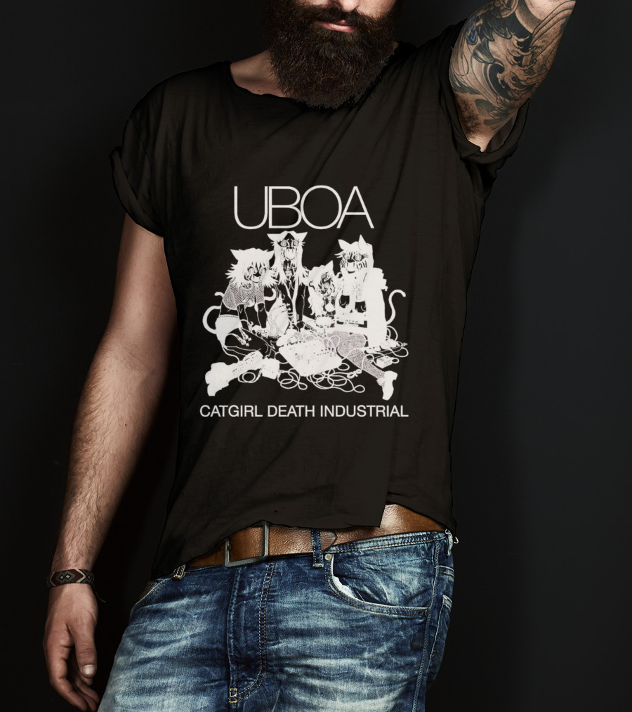 UBOA Catgirl Death Industrial White Text And Figures T-Shirt