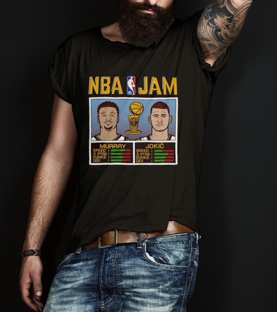 NBA Jam Nikola Jokic Jamal Murray Denver Nuggets Basketball Game Stats T-Shirt