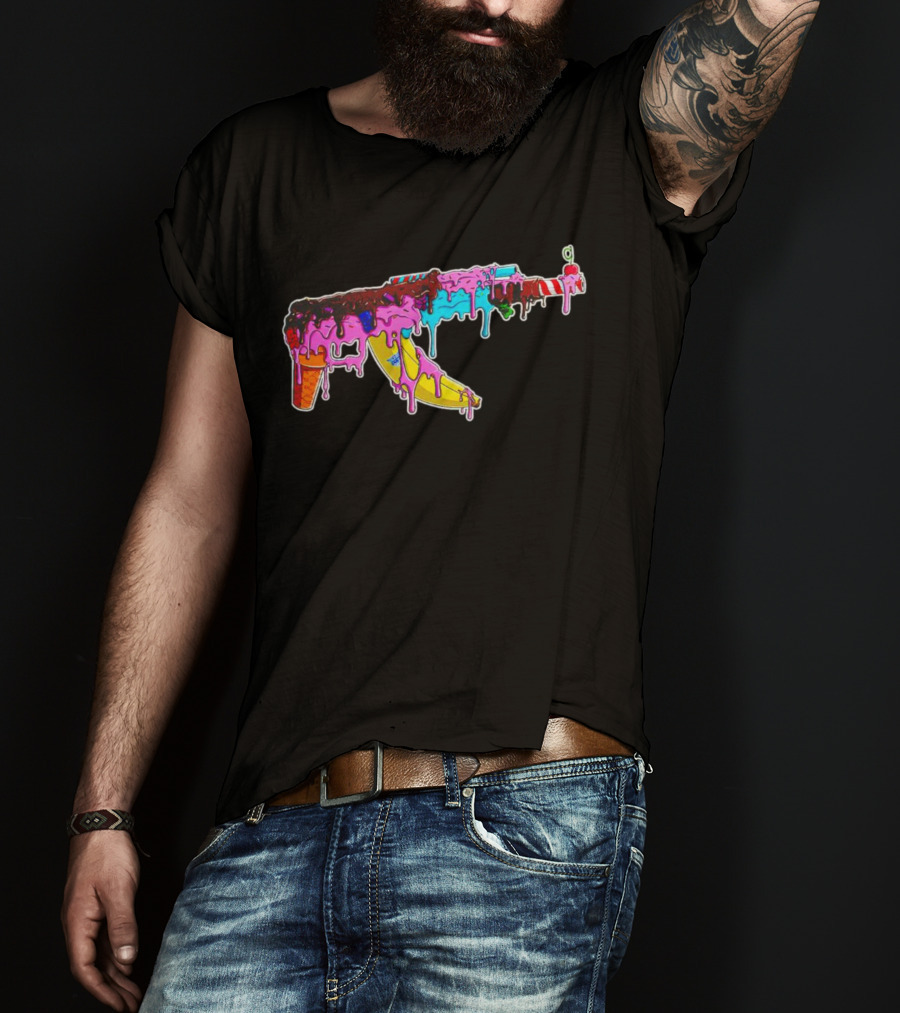 Ice Cream AK-47 Dripping Treats Colorful T-Shirt