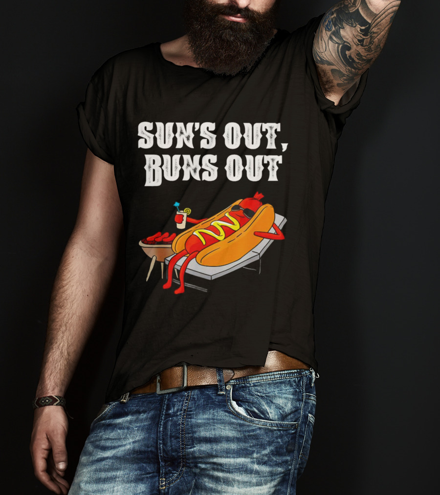 Sun's Out Buns Out Hot Dog Relaxing With Drink T-Shirt