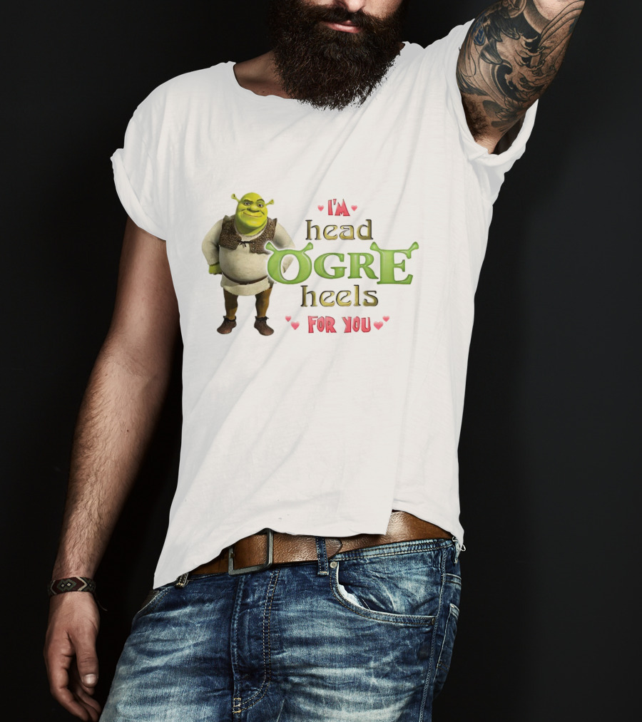 Shrek I’m Head Ogre Heels For You Image With Heart Symbols T-Shirt