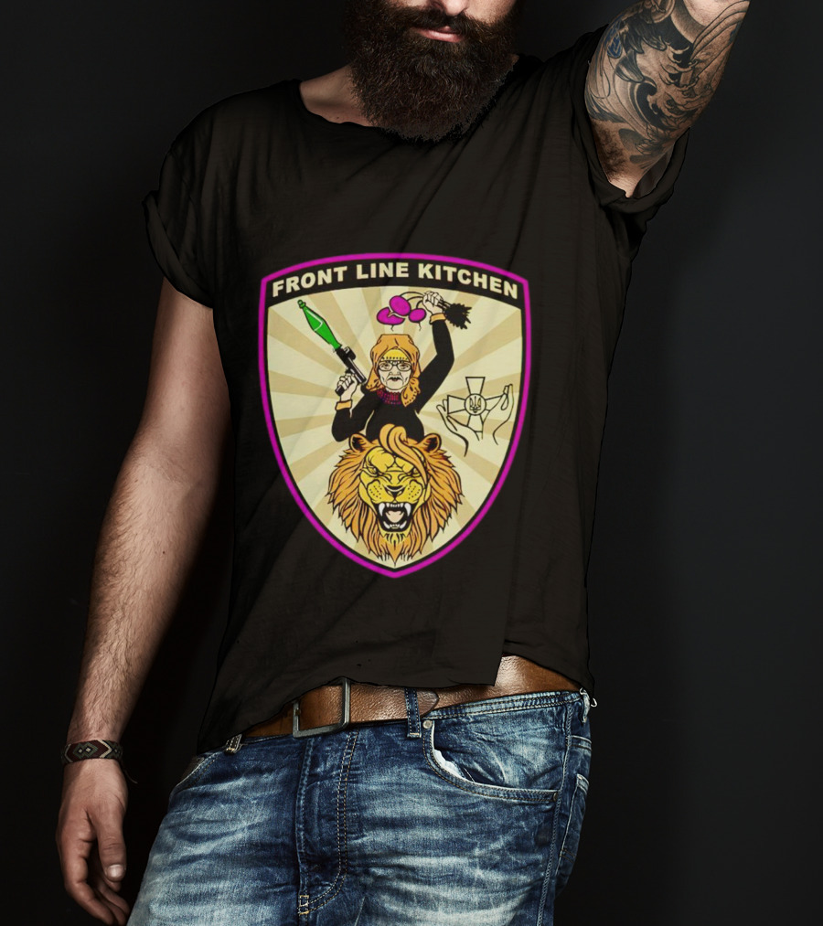 Front Line Kitchen Warrior With Viking Helmet And Lion Emblem T-Shirt