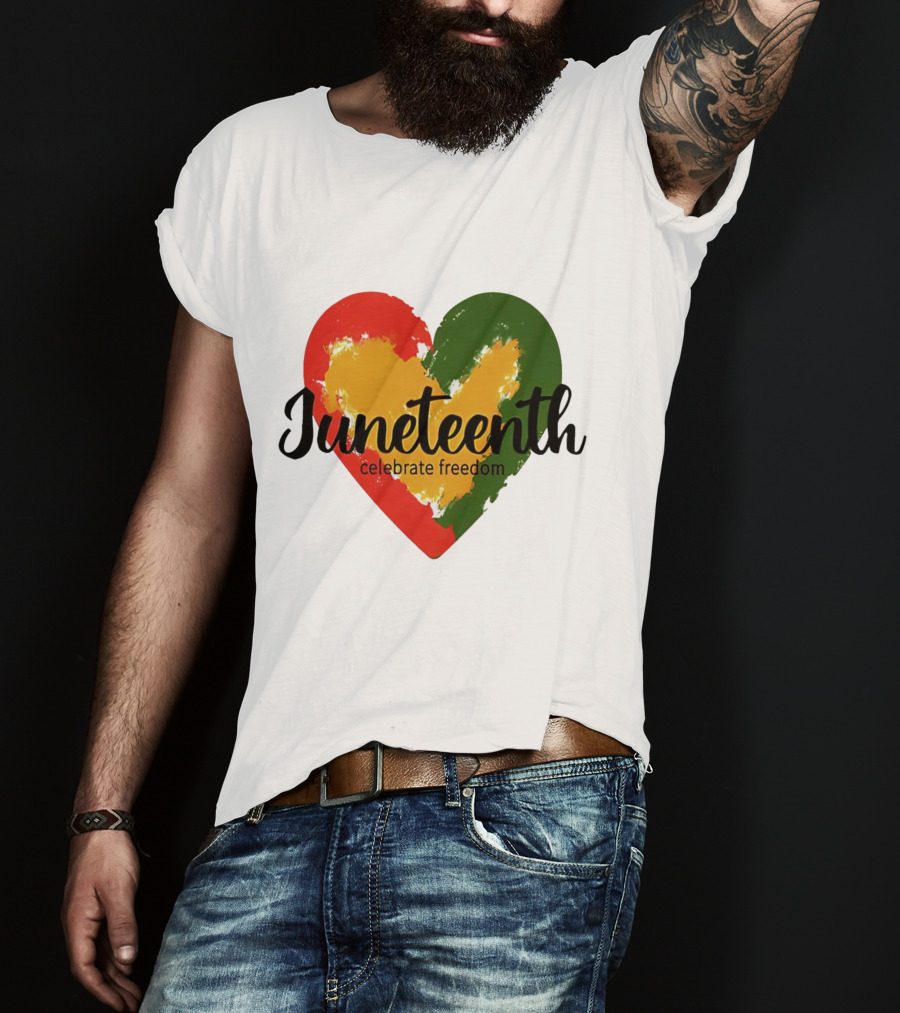 Juneteenth Celebrate Freedom Heart With Red Yellow Green Colors T-Shirt