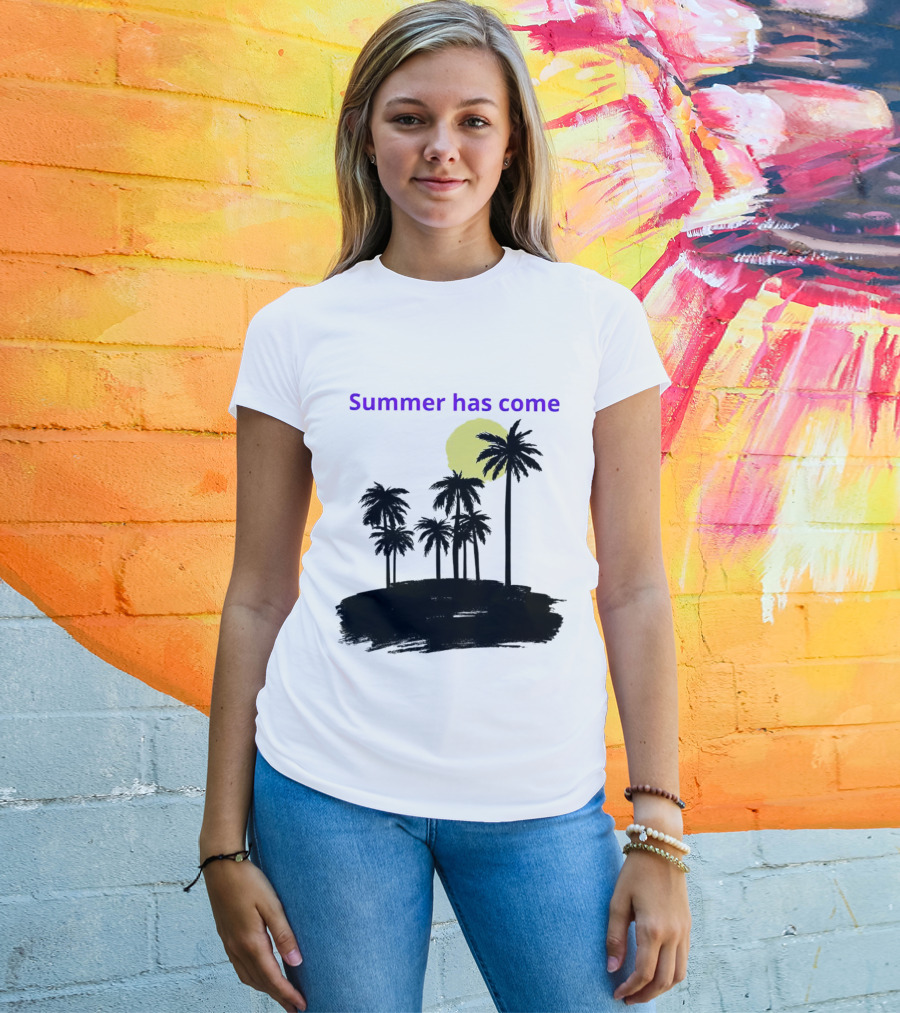 Summer Has Come Tropical Palm Silhouette Moonlit Evening T-Shirt