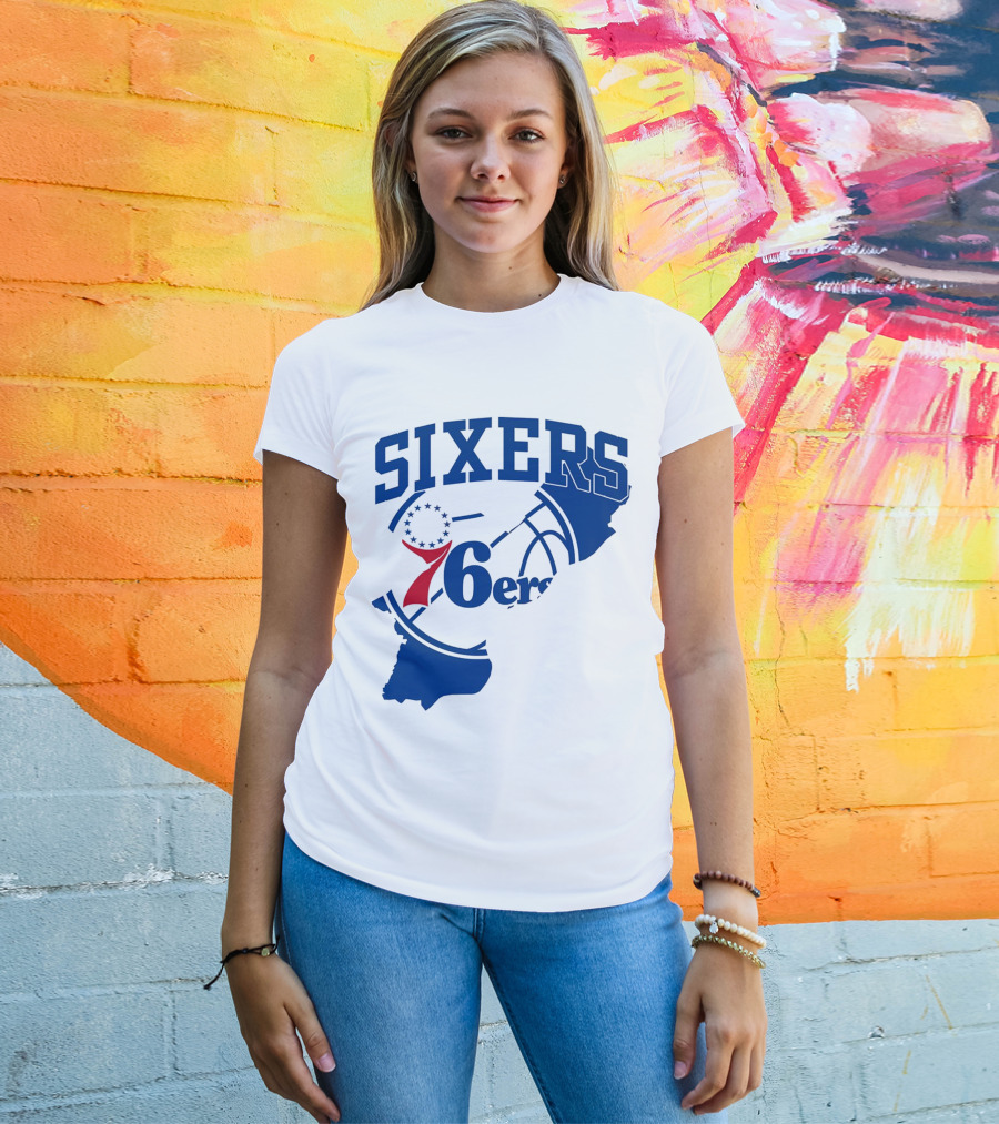 Philadelphia Sixers 76ers Map Basketball Pennsylvania Shape T-Shirt
