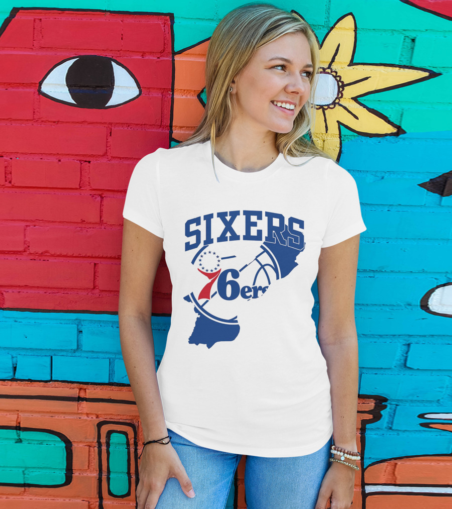 Philadelphia Sixers 76ers Map Basketball Pennsylvania Shape T-Shirt
