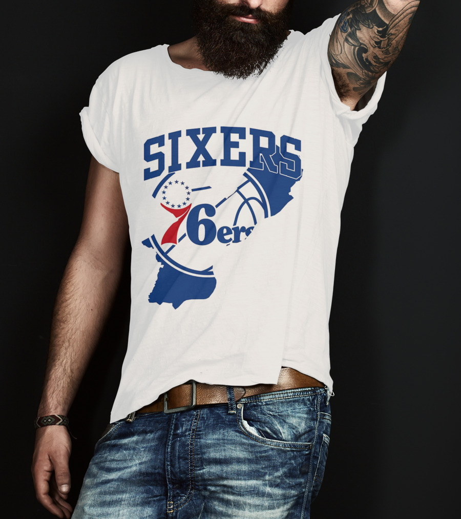 Philadelphia Sixers 76ers Map Basketball Pennsylvania Shape T-Shirt