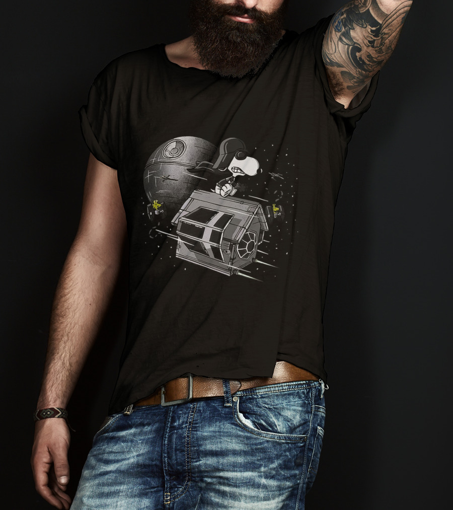 Snoopy Dark Baron With Death Star Spaceship Adventures T-Shirt