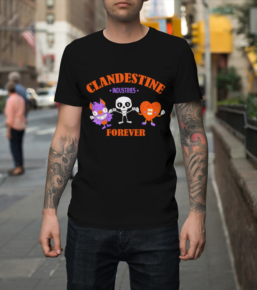 Clandestine Industries Forever Skeleton Bat Heart Characters T-Shirt