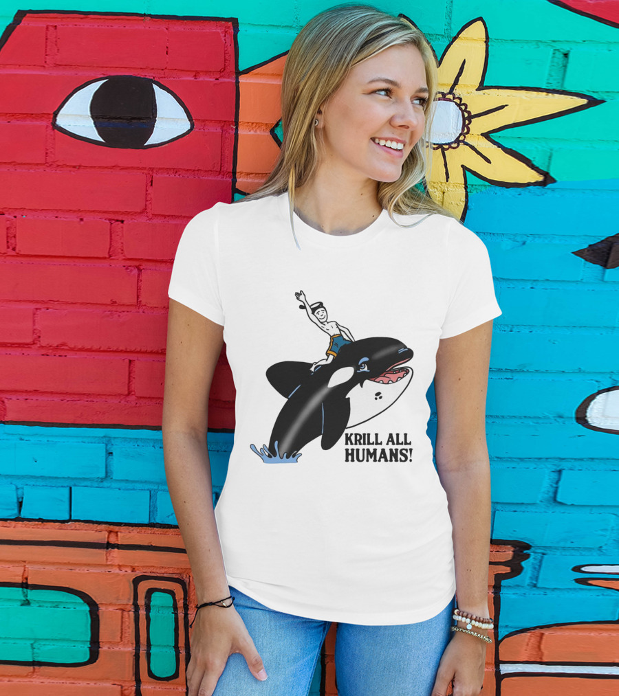 Krill All Humans Orca Rider Sailor Cartoon T-Shirt