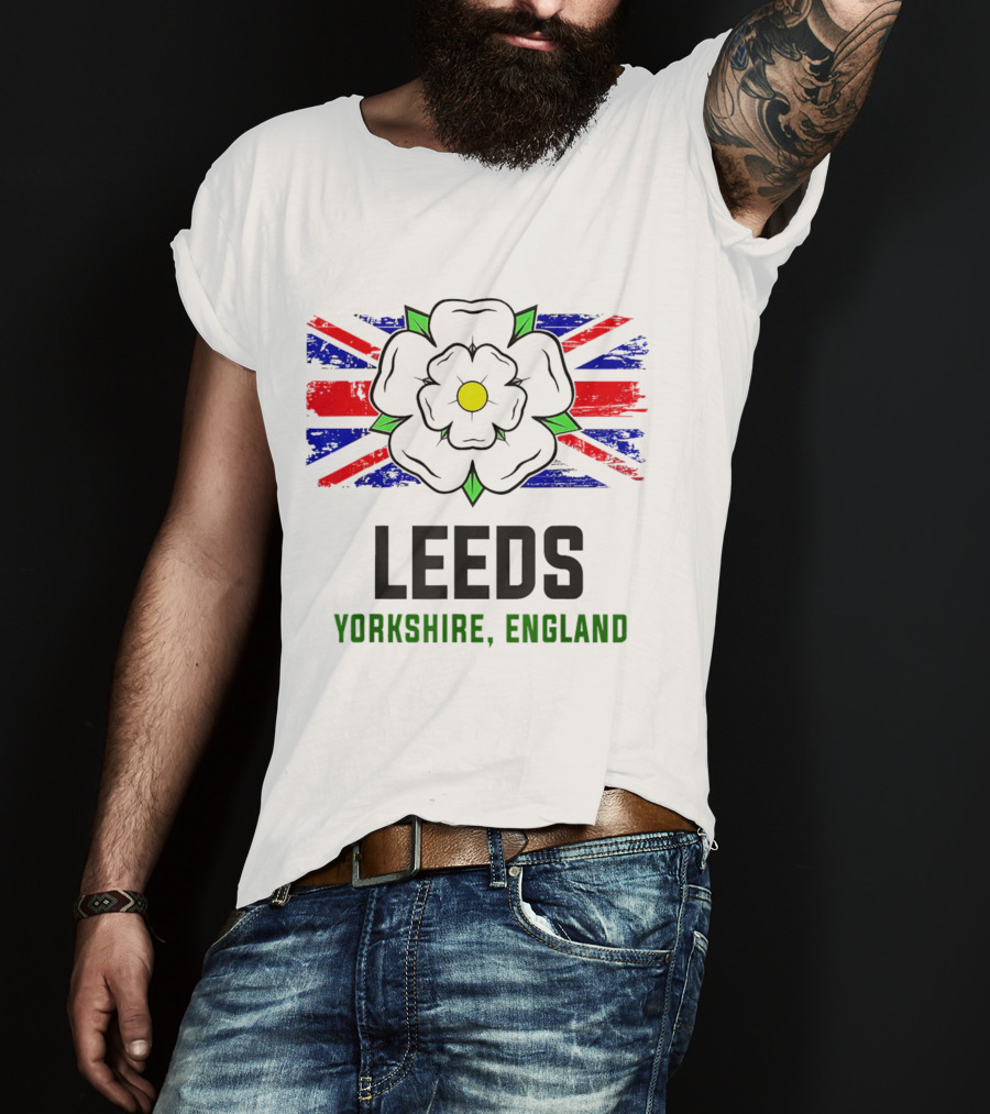 Leeds Yorkshire England Black Rose Union Jack T-Shirt