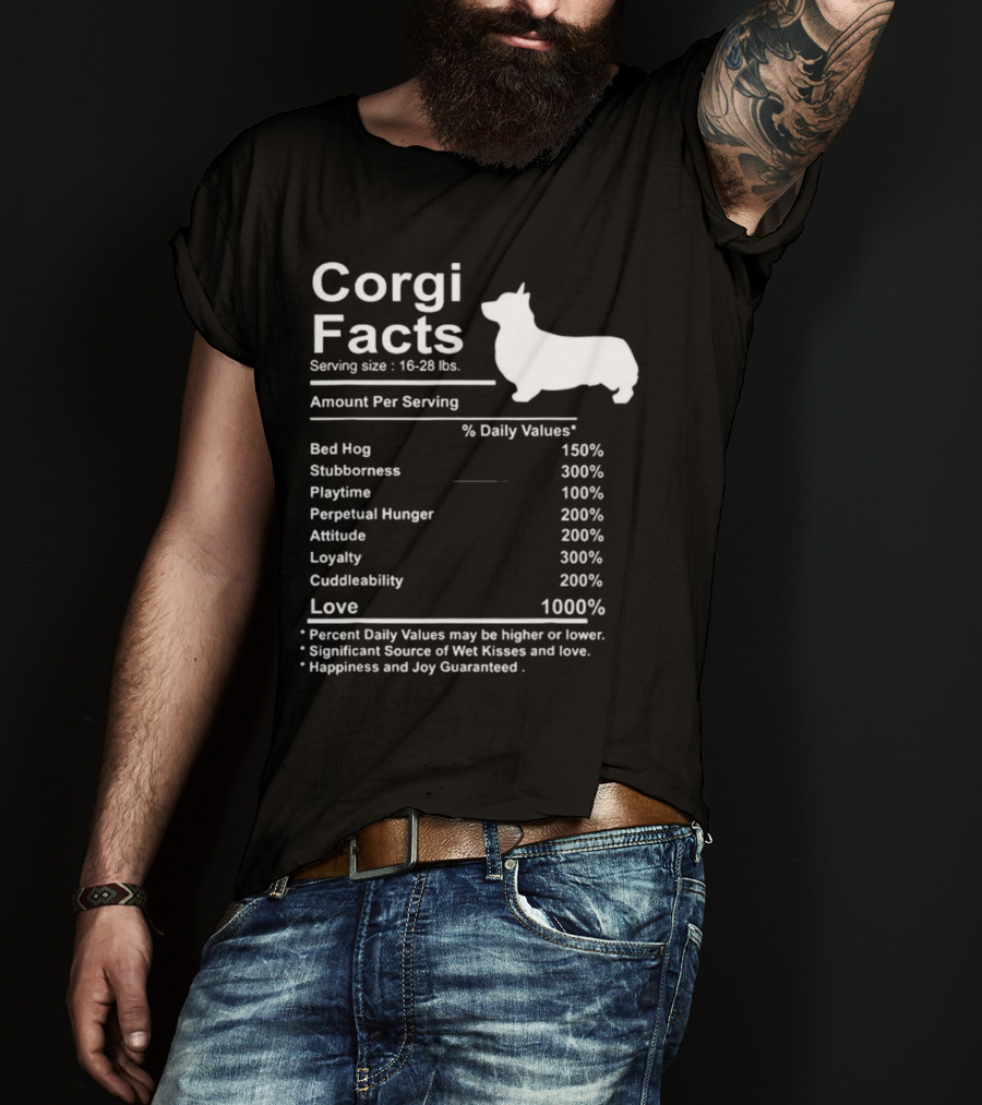 Corgi Facts Love Loyalty Attitude Stubbornness Happiness Guaranteed T-Shirt