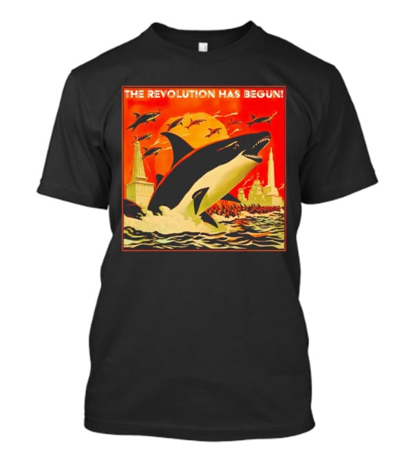 The Revolution Has Begun Orca Tower Attack With Jumping Killer Whales And Red Sky T-Shirt