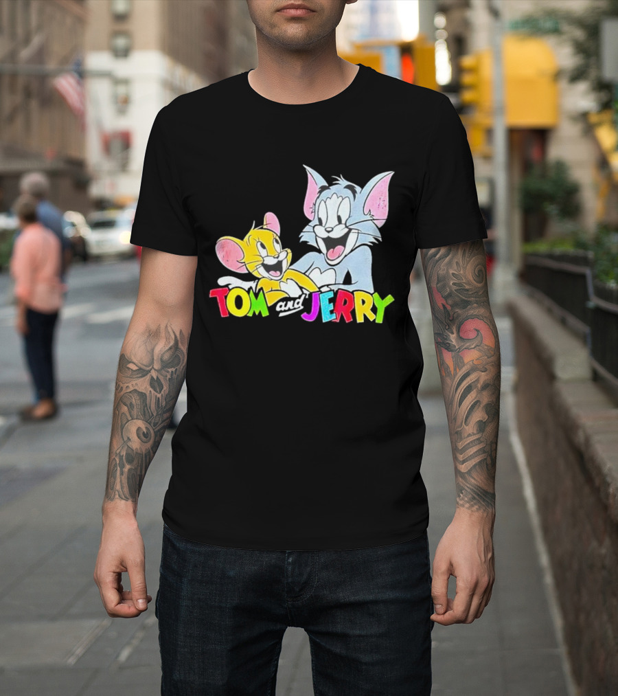 Tom and Jerry Colorful Smiling Cartoon Characters T-Shirt