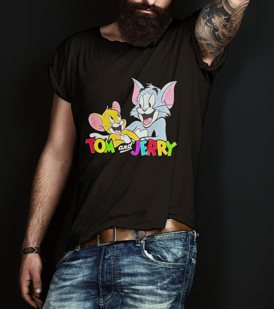 Tom And Jerry Colorful Smiling Cartoon Characters T-Shirt