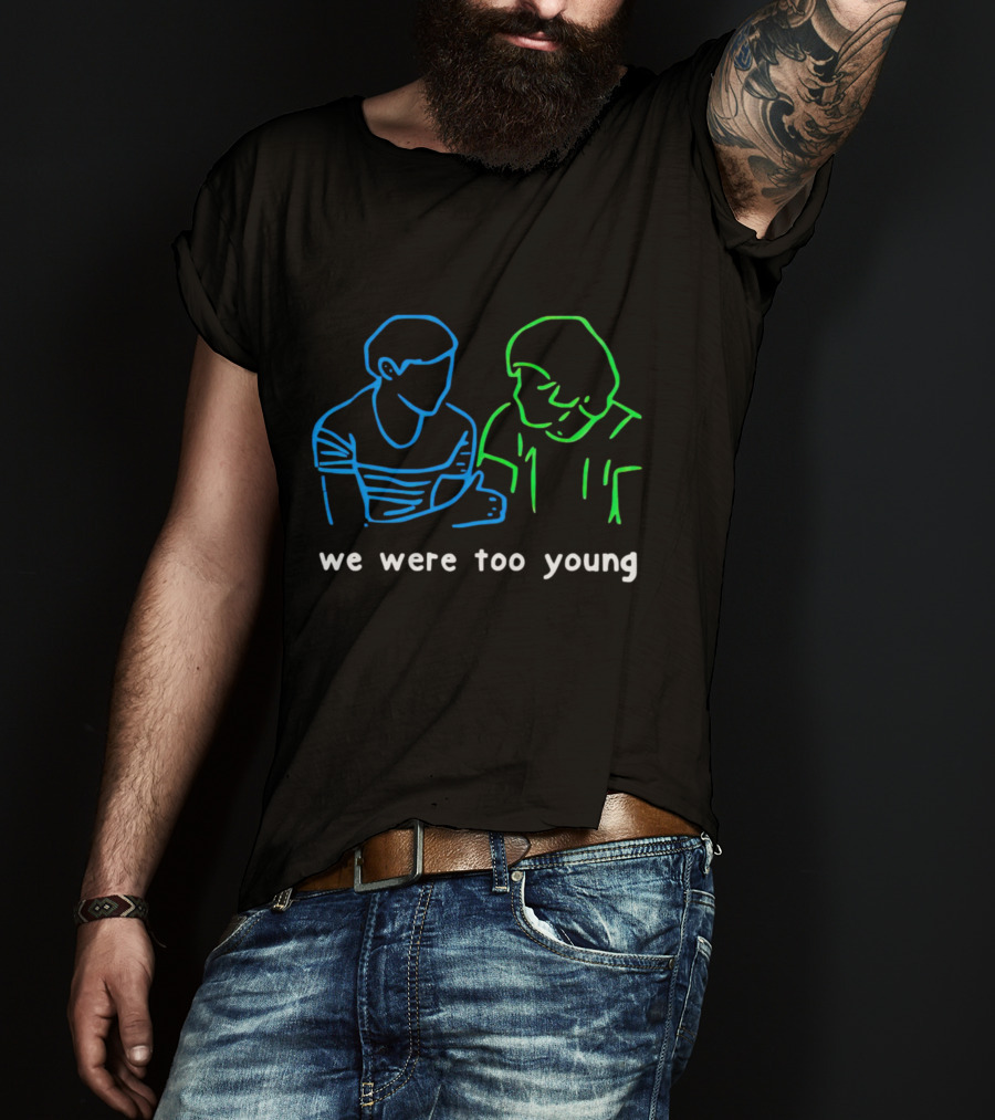 We Were Too Young Neon Outline Two People Conversation T-Shirt
