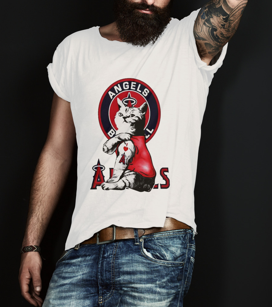 Tattoo Cat Los Angeles Angels Baseball Logo I Love Angels T-Shirt