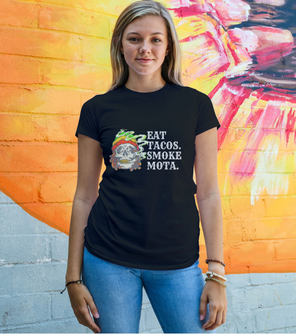 Eat Tacos Smoke Mota Skull With Smoke And Bandana T-Shirt