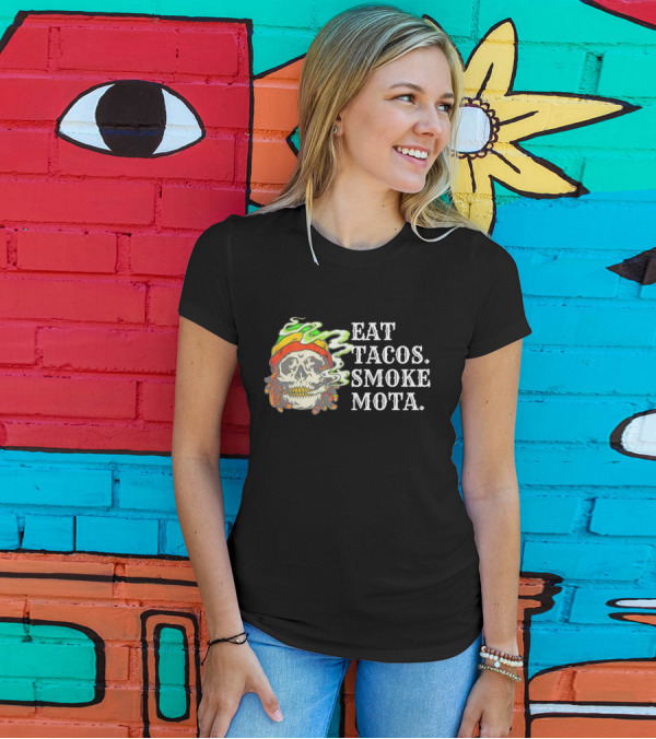 Eat Tacos Smoke Mota Skull With Smoke And Bandana T-Shirt