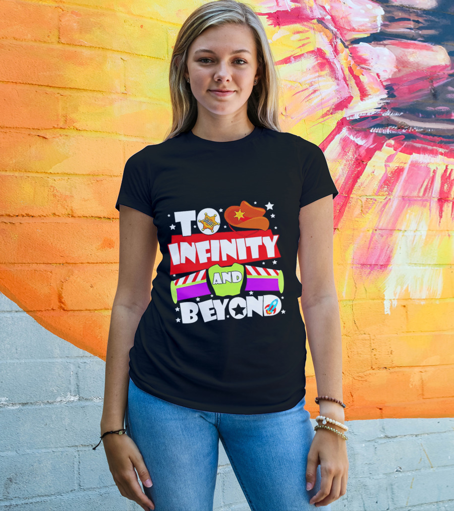 To Infinity And Beyond Toy Story Sheriff Badge Cowboy Hat Rocket T-Shirt